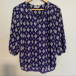 PLEIONE long sleeve geometric print blouse sz S
